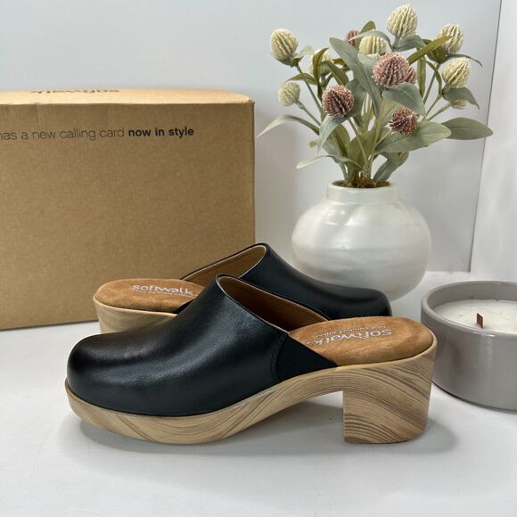 SoftWalk Felida Leather Clog Slip On Comfort Shoe Black S2405-001 Women's 6.5 M - Picture 8 of 13